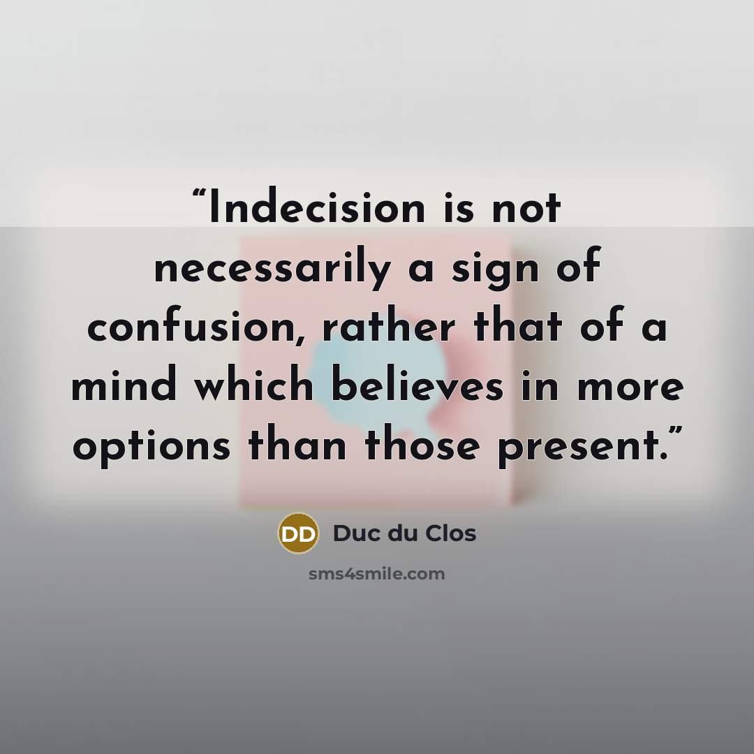 “Indecision is not necessarily a sign of confusion, rather that of a mind which believes in more options than those present.” quote by Duc du Clos