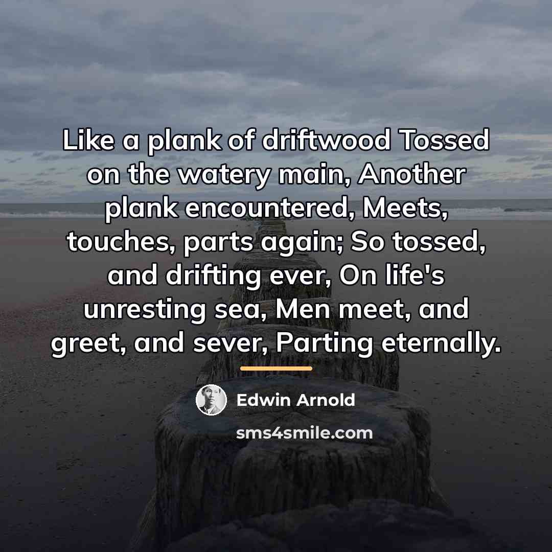 “Like a plank of driftwood Tossed on the watery main,…” quote by Edwin Arnold