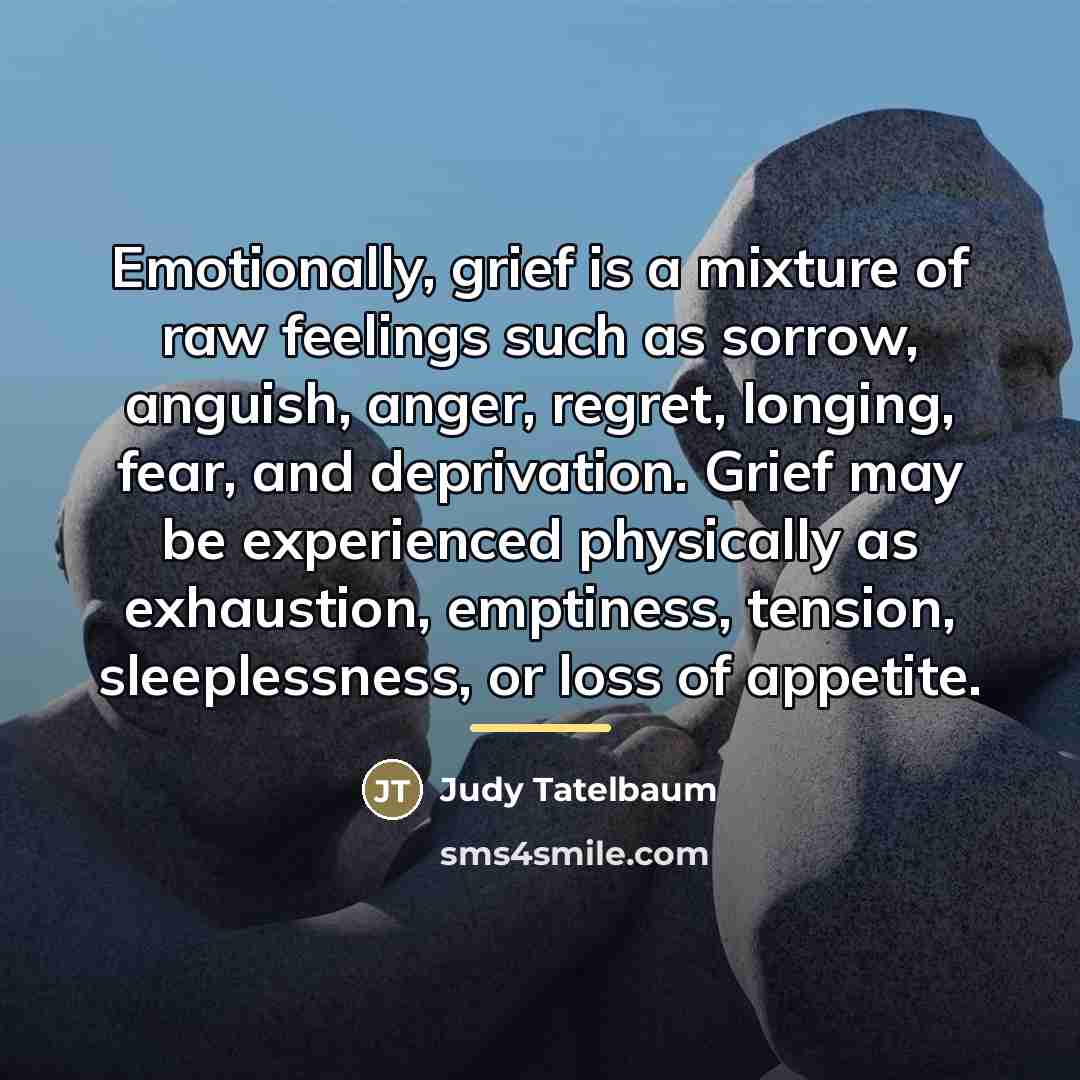“Emotionally, grief is a mixture of raw feelings such as…” quote by Judy Tatelbaum