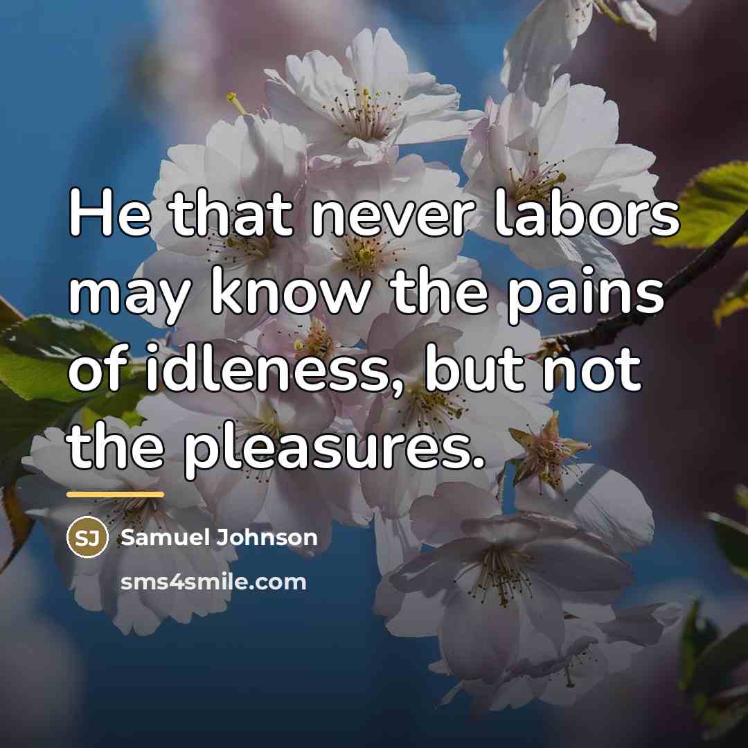 “He that never labors may know the pains of idleness,…” quote by Samuel Johnson