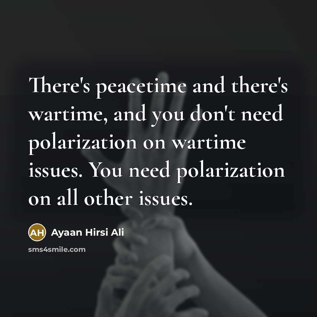 “There's peacetime and there's wartime, and you don't need polarization…” quote by Ayaan Hirsi Ali