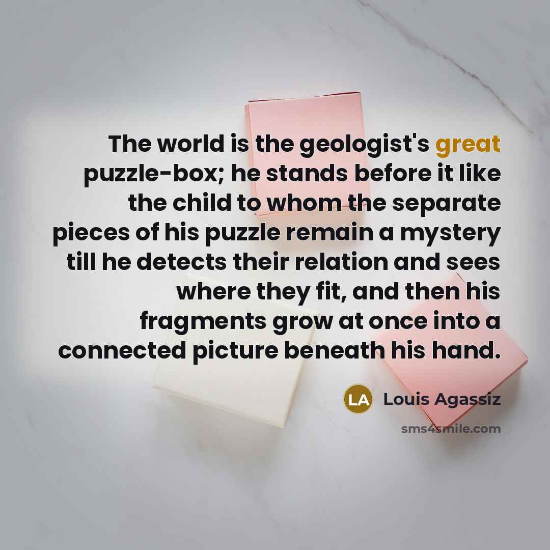 “The world is the geologist's great puzzle-box; he stands before…” quote by Louis Agassiz