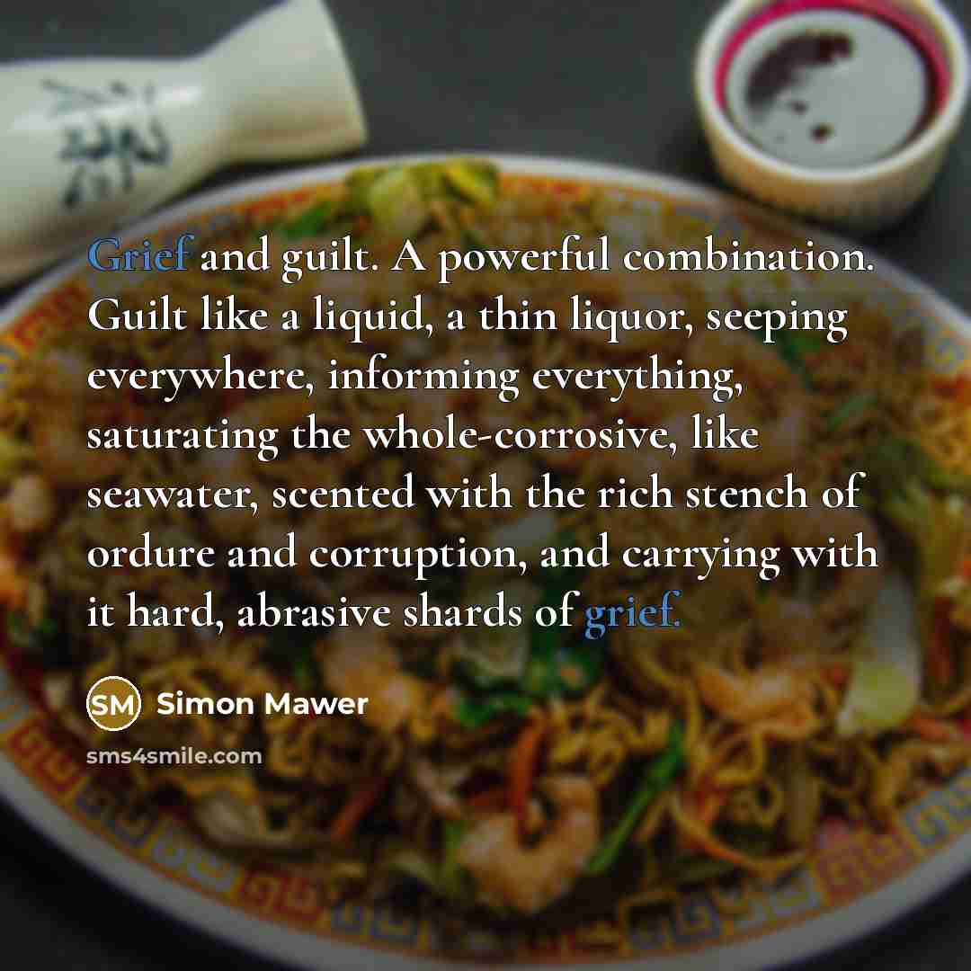 “Grief and guilt. A powerful combination. Guilt like a liquid,…” quote by Simon Mawer