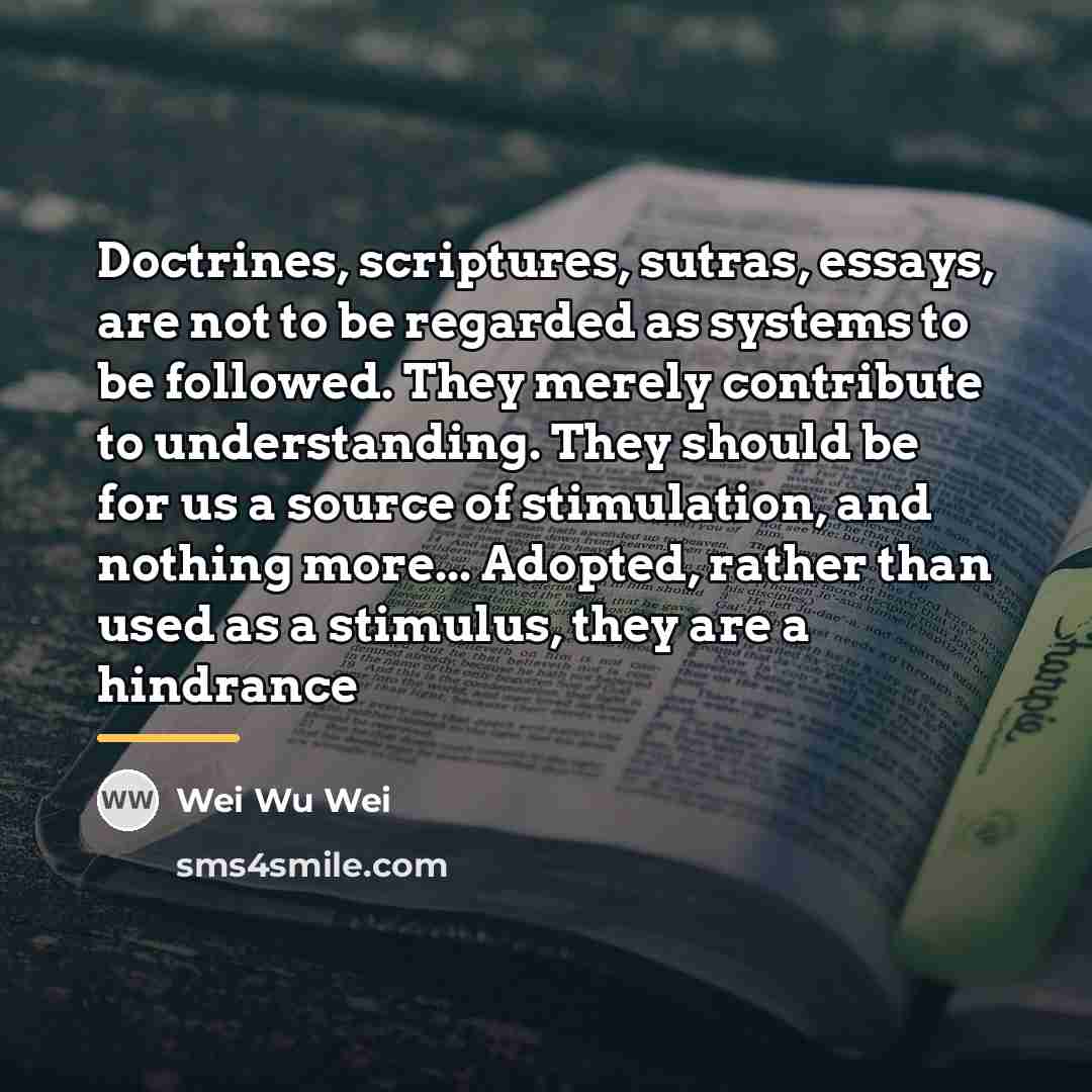 “Doctrines, scriptures, sutras, essays, are not to be regarded as…” quote by Wei Wu Wei