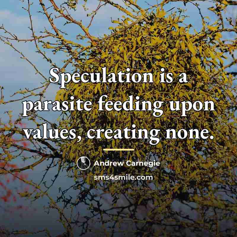 “Speculation is a parasite feeding upon values, creating none.…” quote by Andrew Carnegie