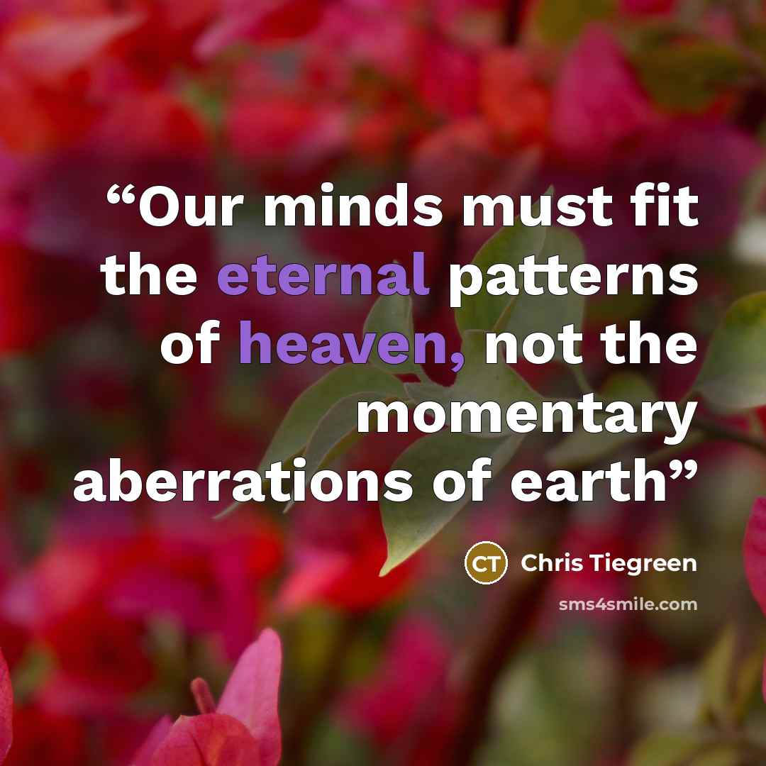 “Our minds must fit the eternal patterns of heaven, not the momentary aberrations of earth” quote by Chris Tiegreen