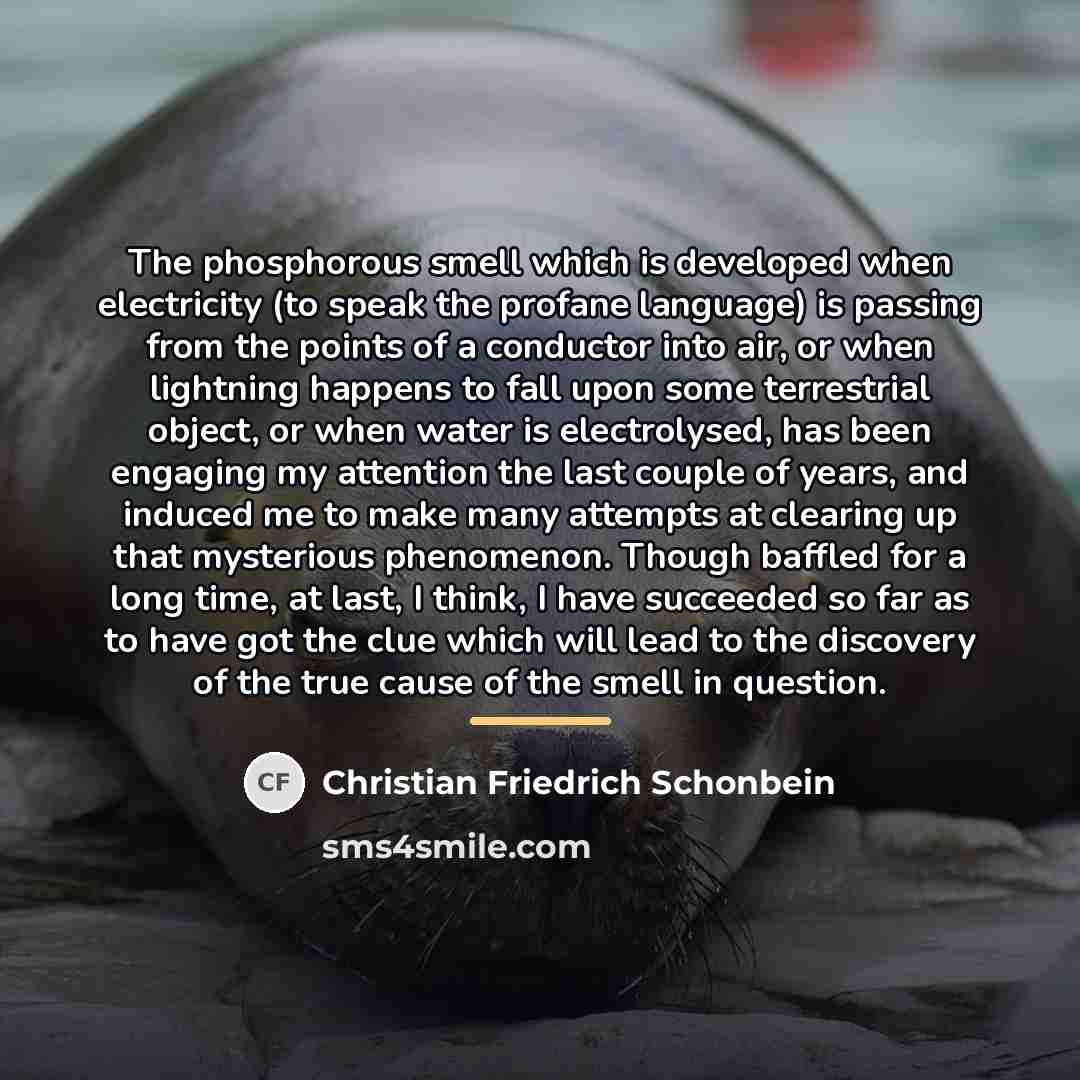 “The phosphorous smell which is developed when electricity (to speak…” quote by Christian Friedrich Schonbein