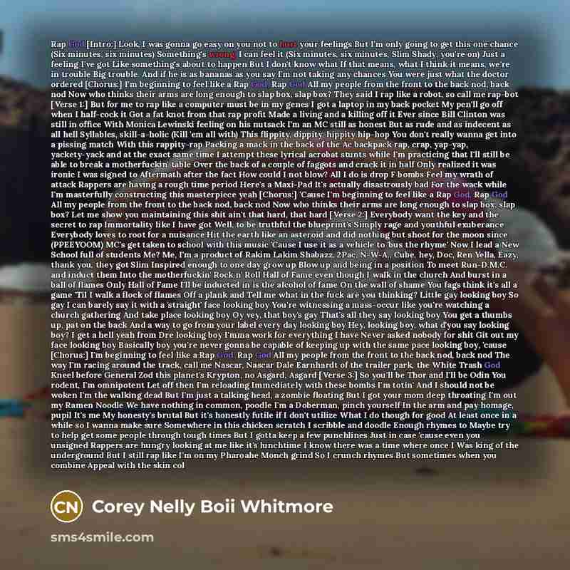 “Rap God [Intro:] Look, I was gonna go easy on…” quote by COREY NELLY BOII WHITMORE