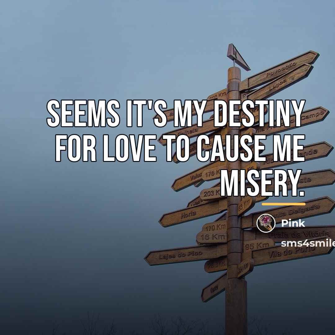 “Seems it's my destiny for love to cause me misery.…” quote by Pink