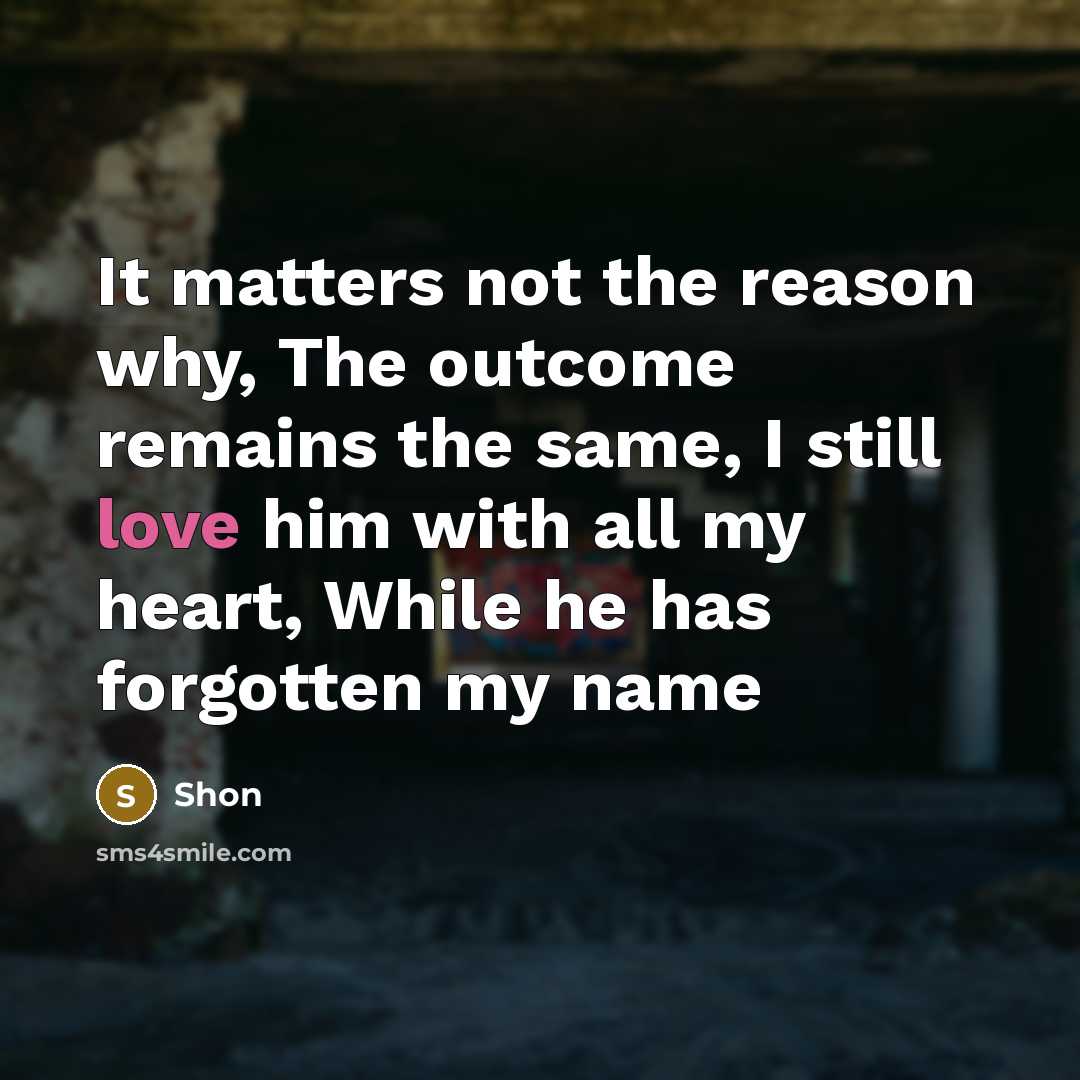 “It matters not the reason why, The outcome remains the same, I still love him with all my heart, While he has forgotten my name” quote by Shon