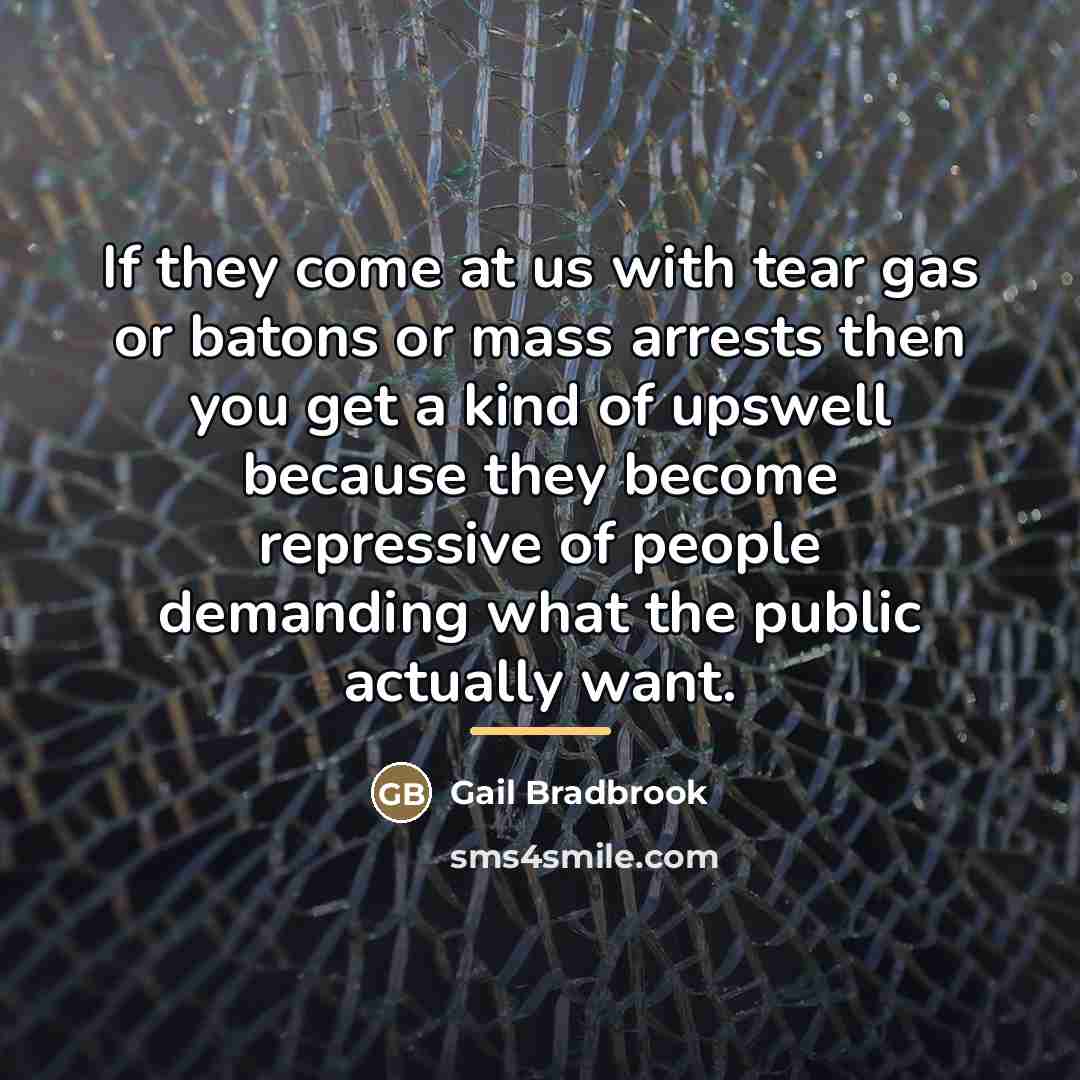 “If they come at us with tear gas or batons…” quote by Gail Bradbrook