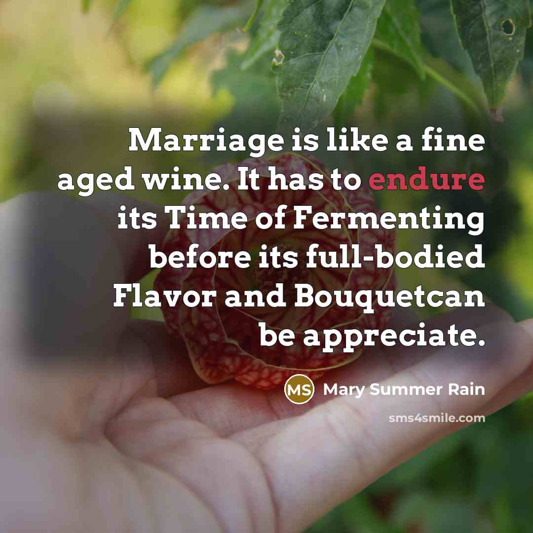 “Marriage is like a fine aged wine. It has to…” quote by Mary Summer Rain
