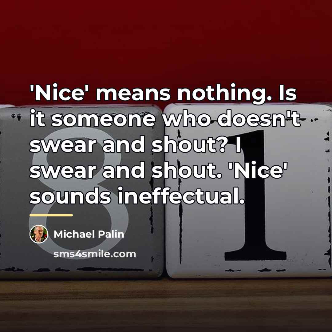 “'Nice' means nothing. Is it someone who doesn't swear and…” quote by Michael Palin