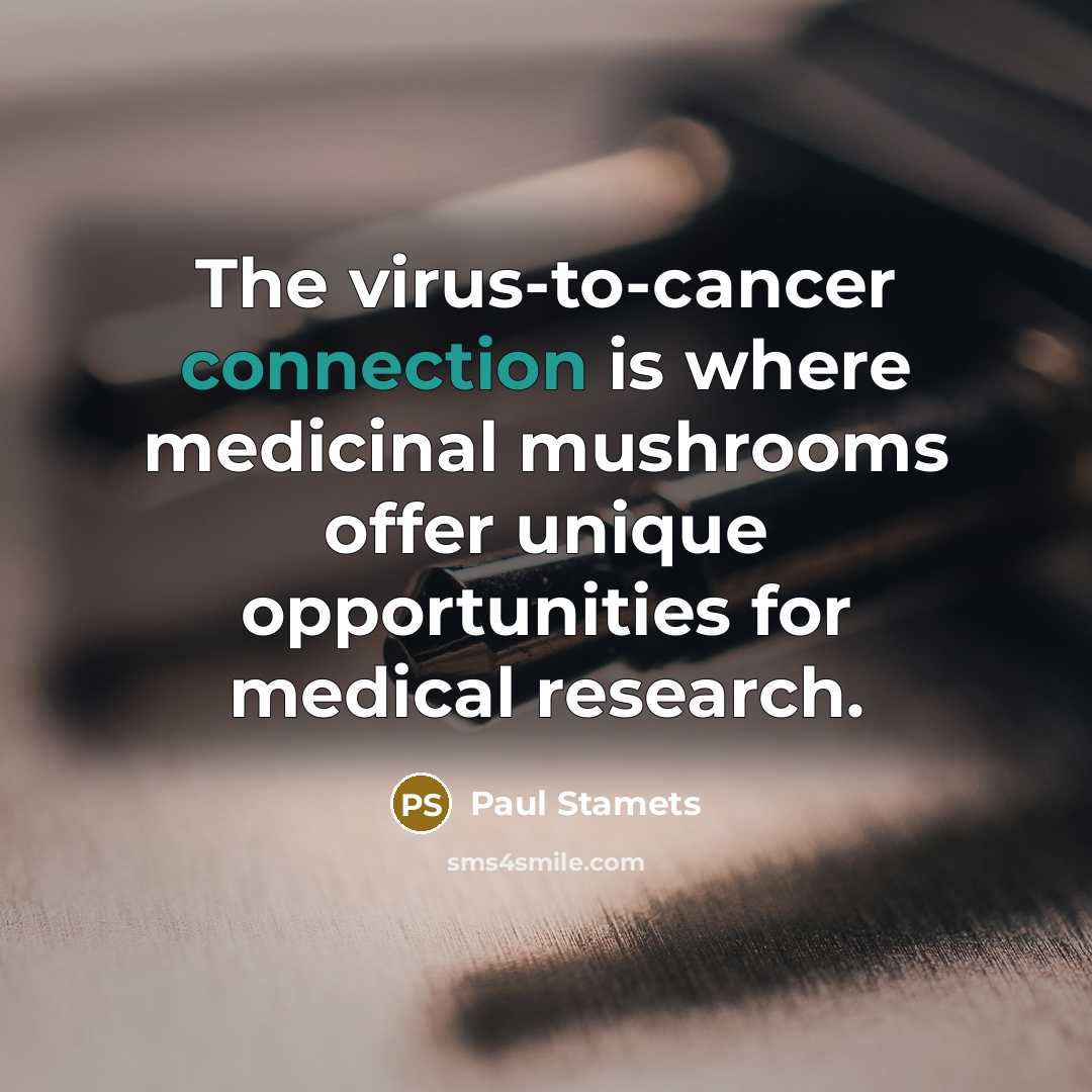 “The virus-to-cancer connection is where medicinal mushrooms offer unique opportunities…” quote by Paul Stamets