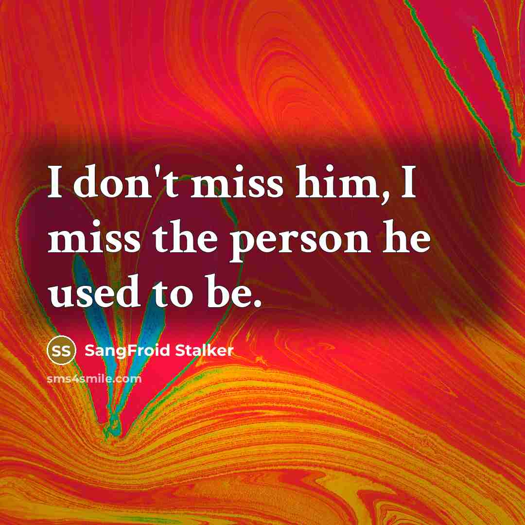 “I don't miss him, I miss the person he used…” quote by SangFroid Stalker