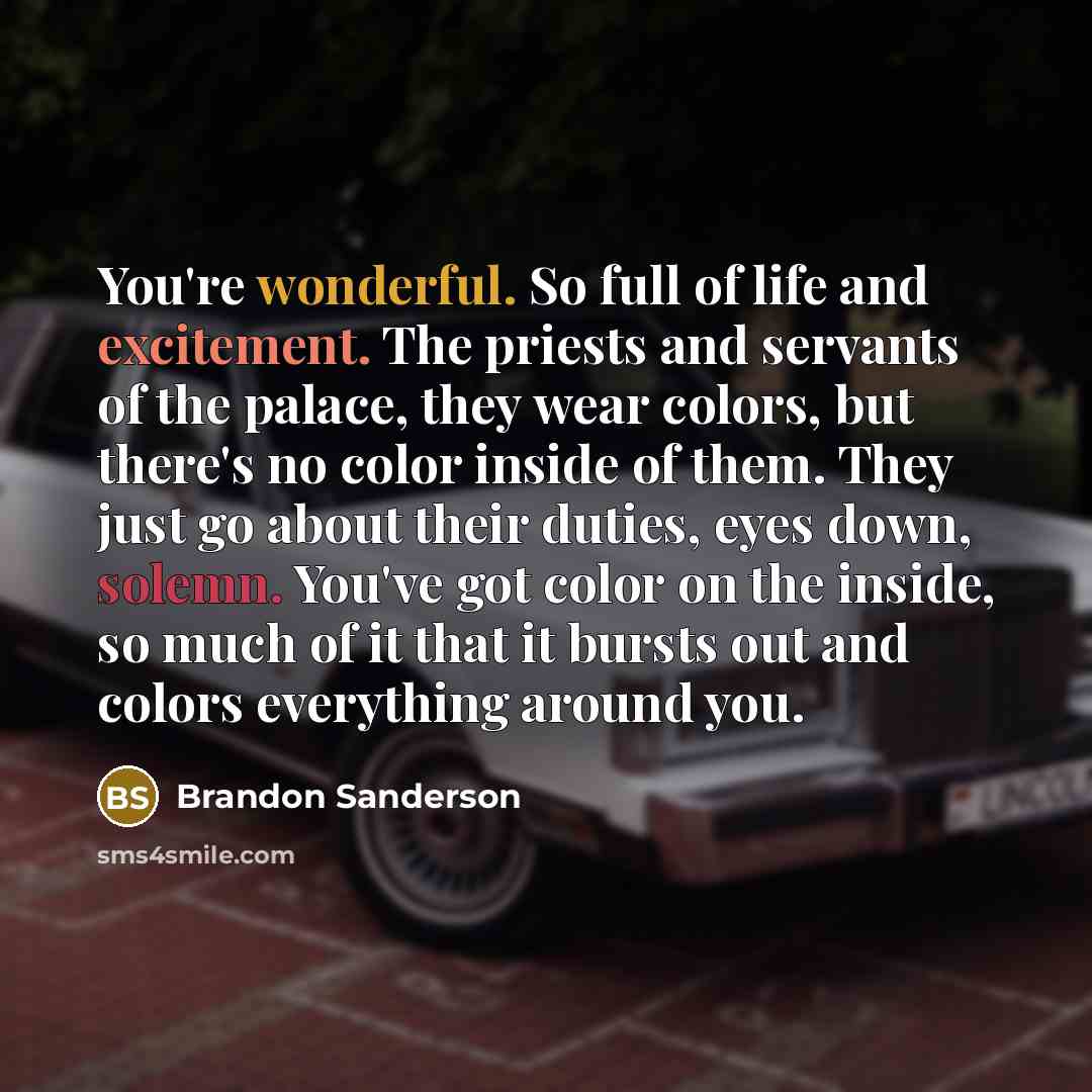 “You're wonderful. So full of life and excitement. The priests…” quote by Brandon Sanderson