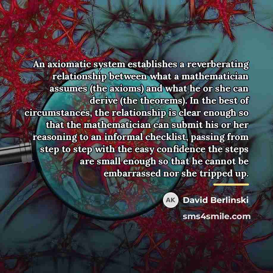 “An axiomatic system establishes a reverberating relationship between what a…” quote by David Berlinski