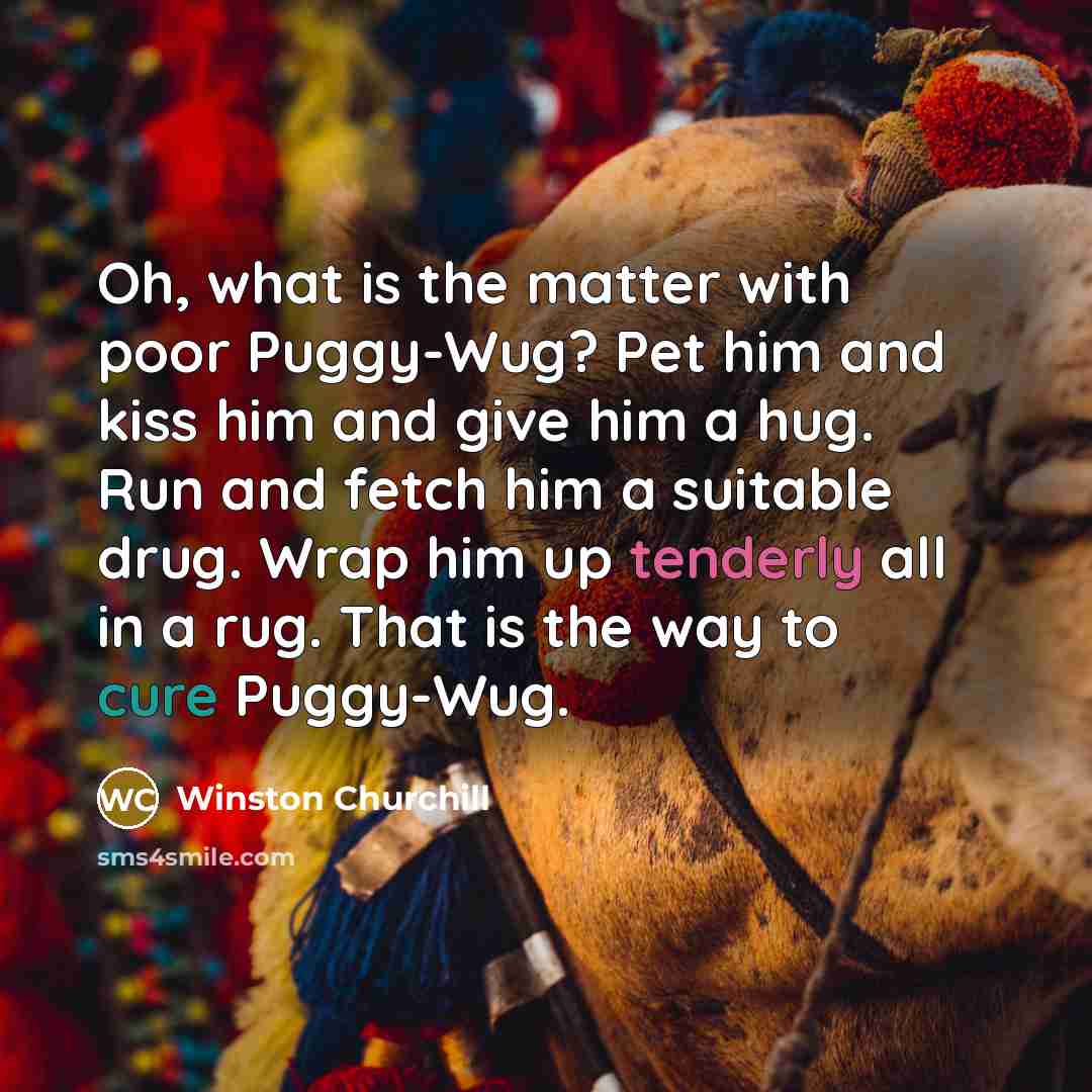“Oh, what is the matter with poor Puggy-Wug? Pet him and kiss him and give him a hug. Run and fetch him a suitable drug. Wrap him up tenderly all in a rug. That is the way to cure Puggy-Wug.” quote by Winston Churchill