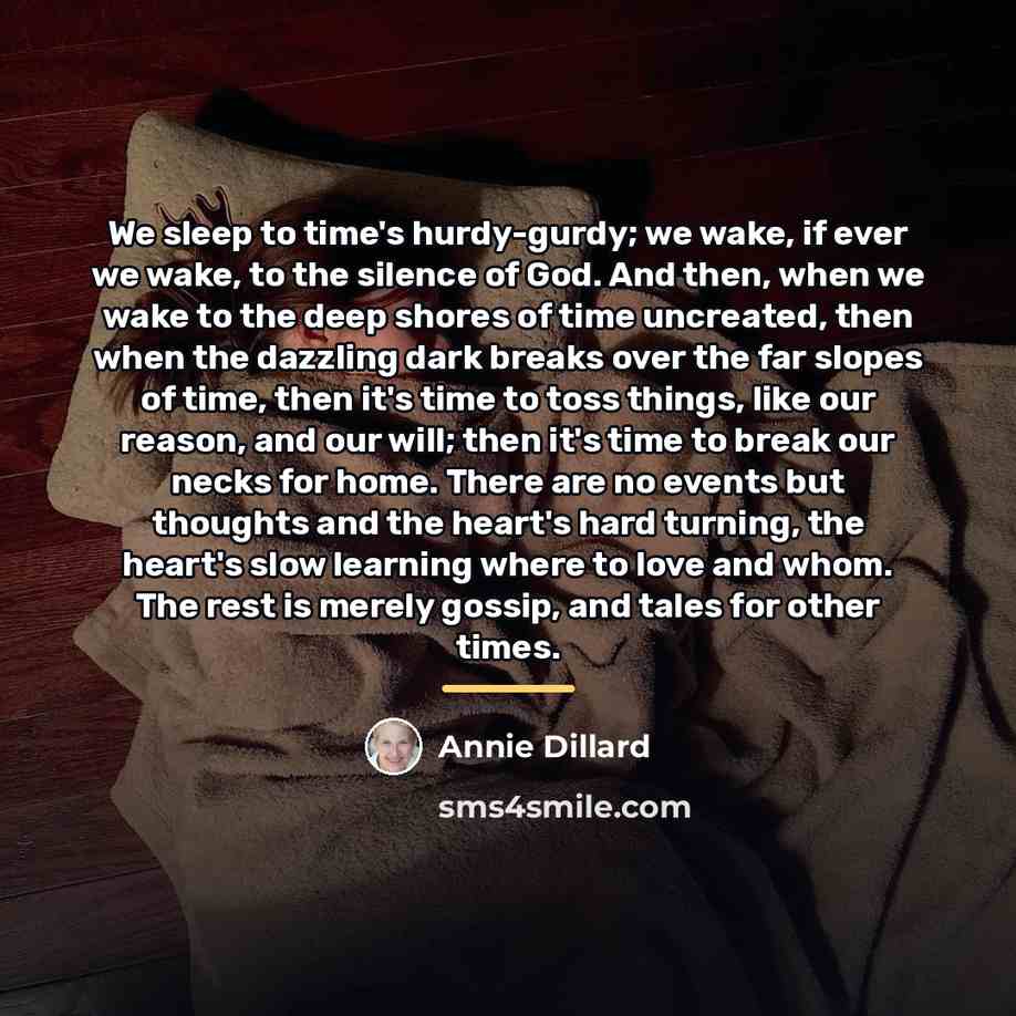“We sleep to time's hurdy-gurdy; we wake, if ever we…” quote by Annie Dillard