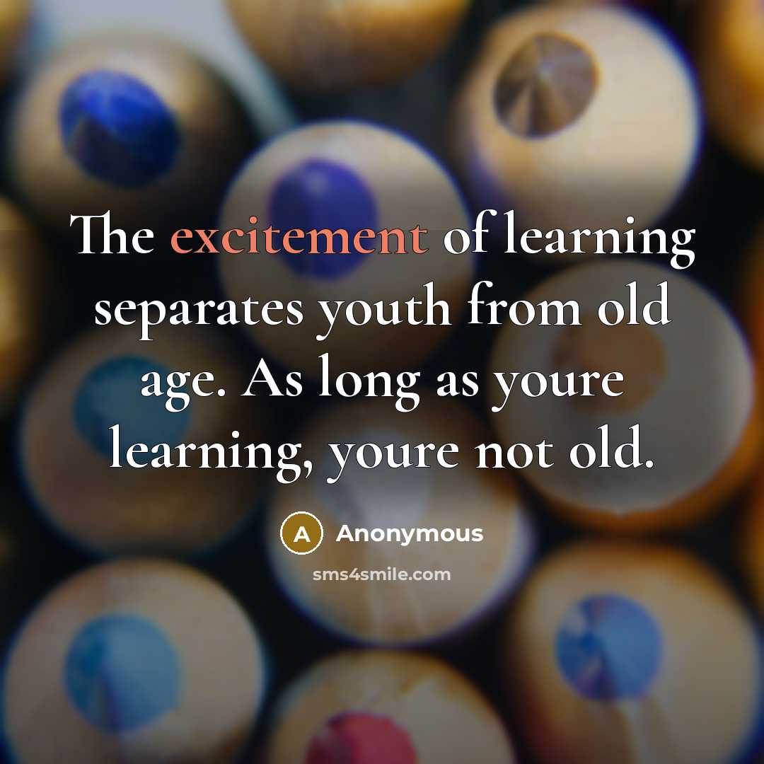 “The excitement of learning separates youth from old age. As long as youre learning, youre not old.” quote by Anonymous