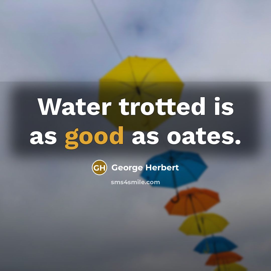 “Water trotted is as good as oates.…” quote by George Herbert