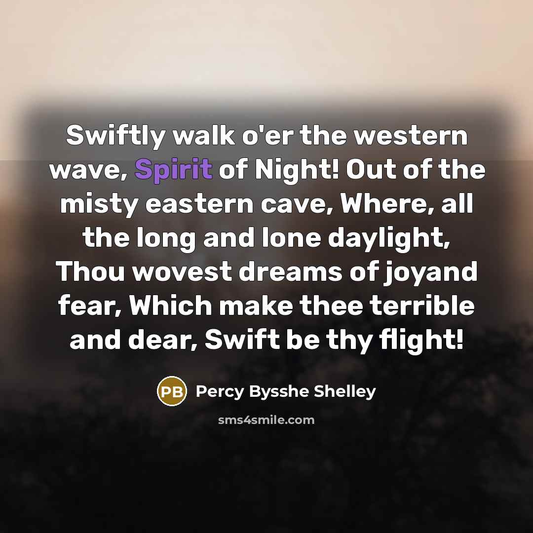 “Swiftly walk o'er the western wave, Spirit of Night! Out…” quote by Percy Bysshe Shelley
