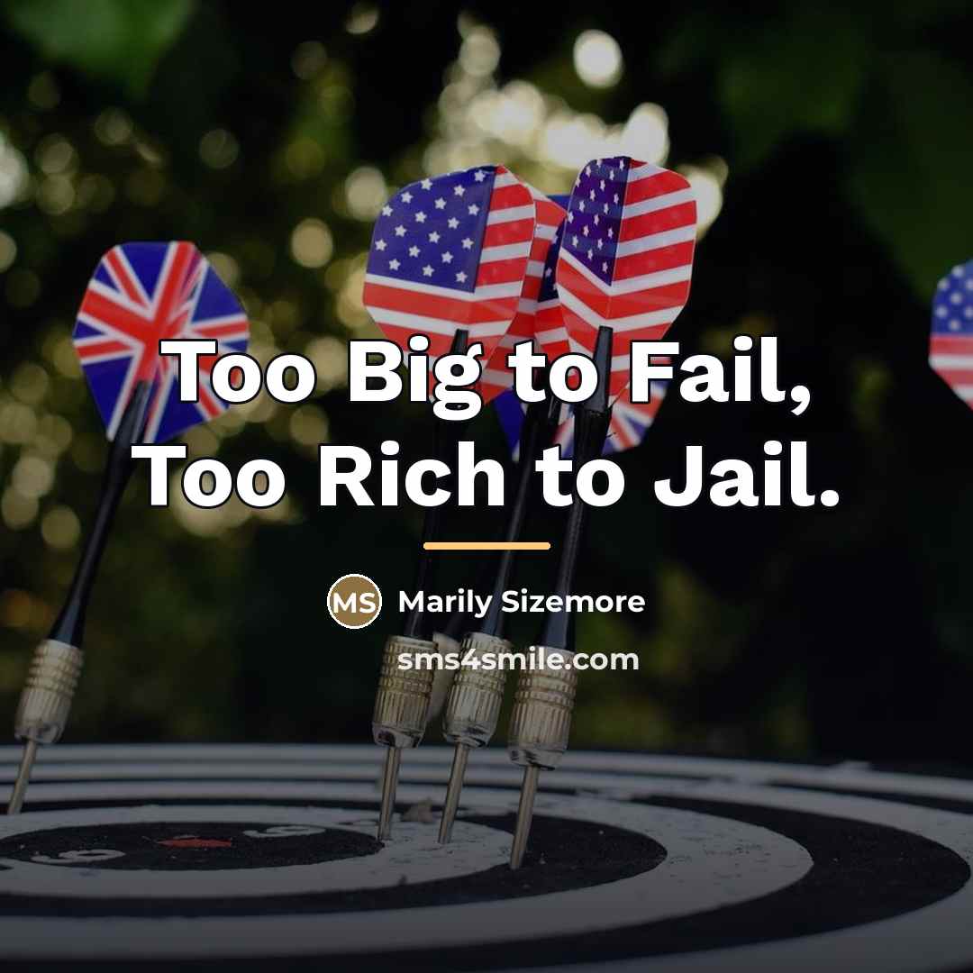 “Too Big to Fail, Too Rich to Jail.…” quote by Marily Sizemore