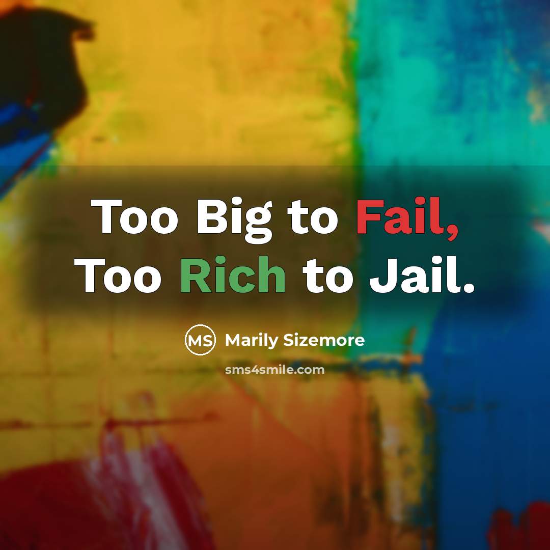 “Too Big to Fail, Too Rich to Jail.” quote by Marily Sizemore