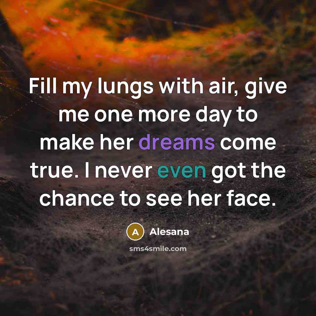 “Fill my lungs with air, give me one more day to make her dreams come true. I never even got the chance to see her face.” quote by Alesana