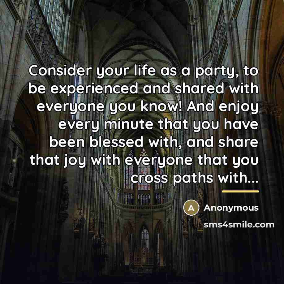 “Consider your life as a party, to be experienced and…” quote by Anonymous