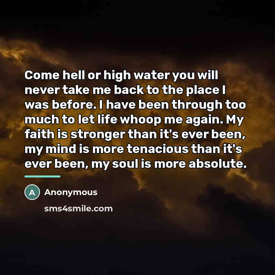“Come hell or high water you will never take me…” quote by Anonymous
