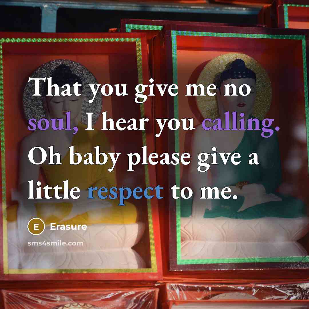 “That you give me no soul, I hear you calling. Oh baby please give a little respect to me.” quote by Erasure