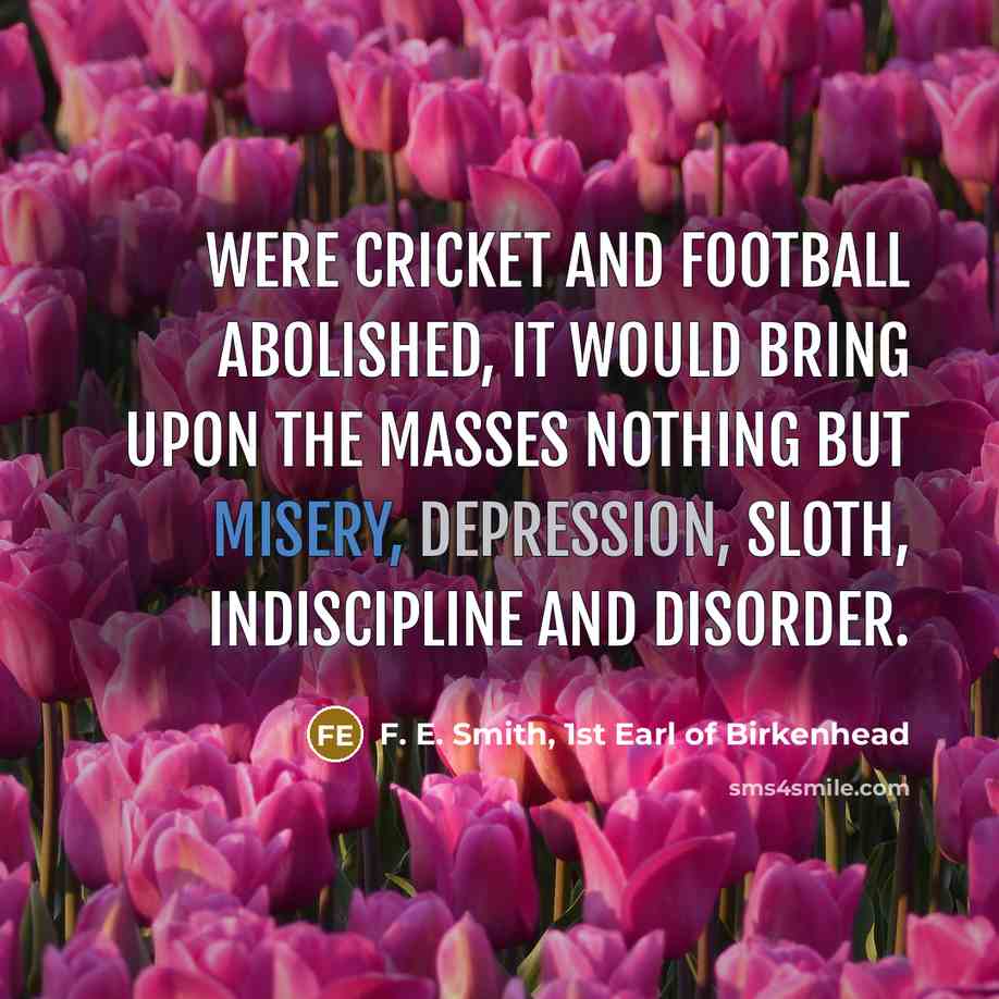 “Were cricket and football abolished, it would bring upon the…” quote by F. E. Smith, 1st Earl of Birkenhead