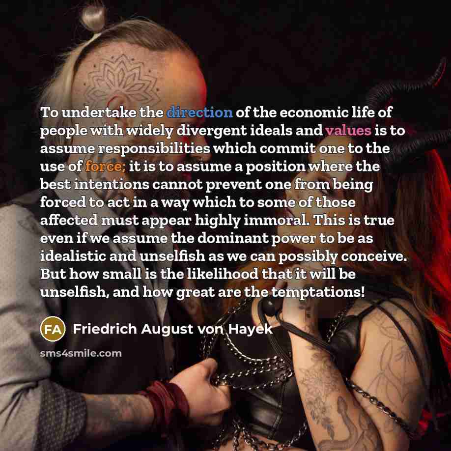 “To undertake the direction of the economic life of people…” quote by Friedrich August von Hayek