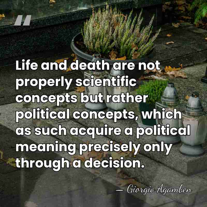 Life and death are not properly scientific concepts but rather political concepts,&hellip; - Giorgio Agamben