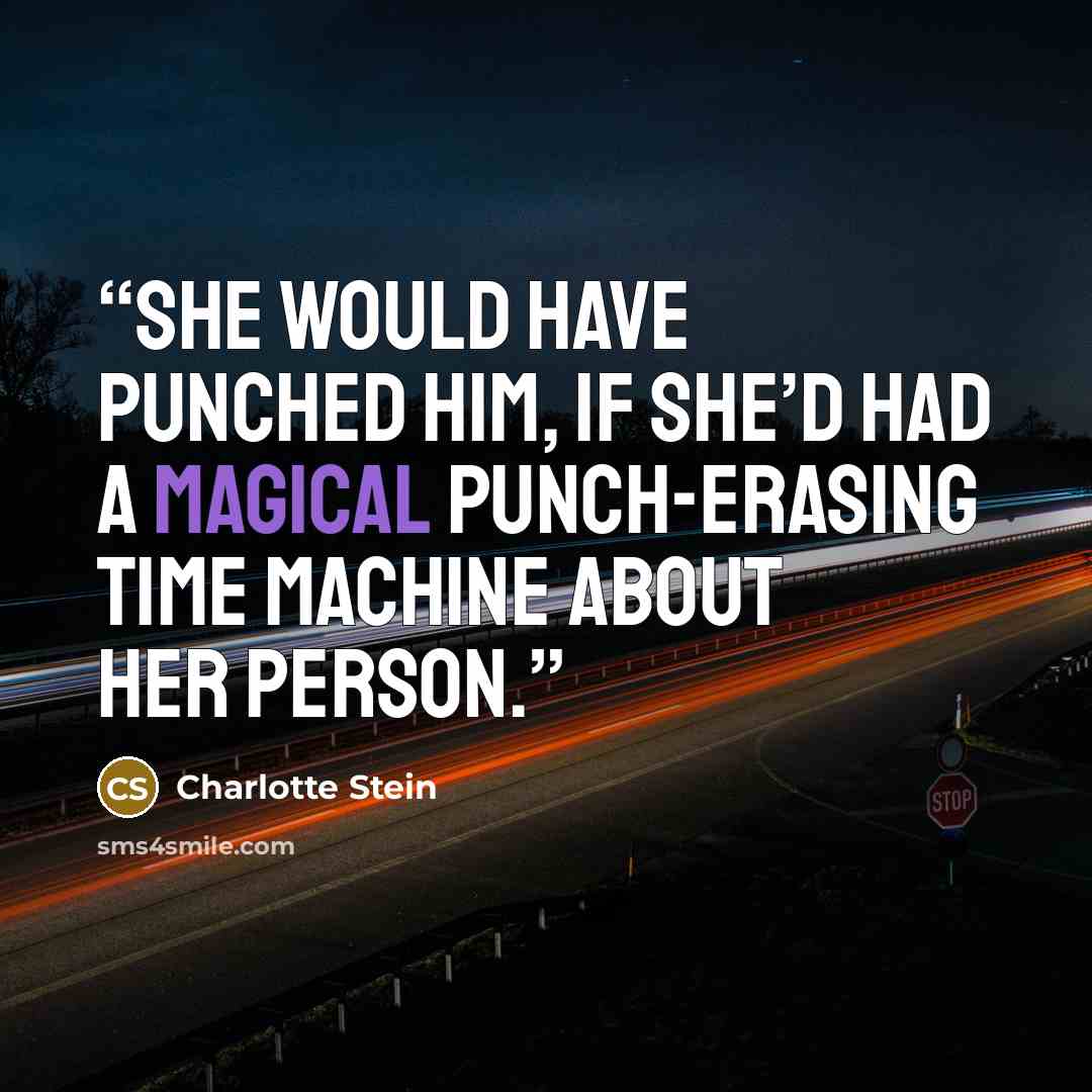 “She would have punched him, if she’d had a magical punch-erasing time machine about her person.” quote by Charlotte Stein