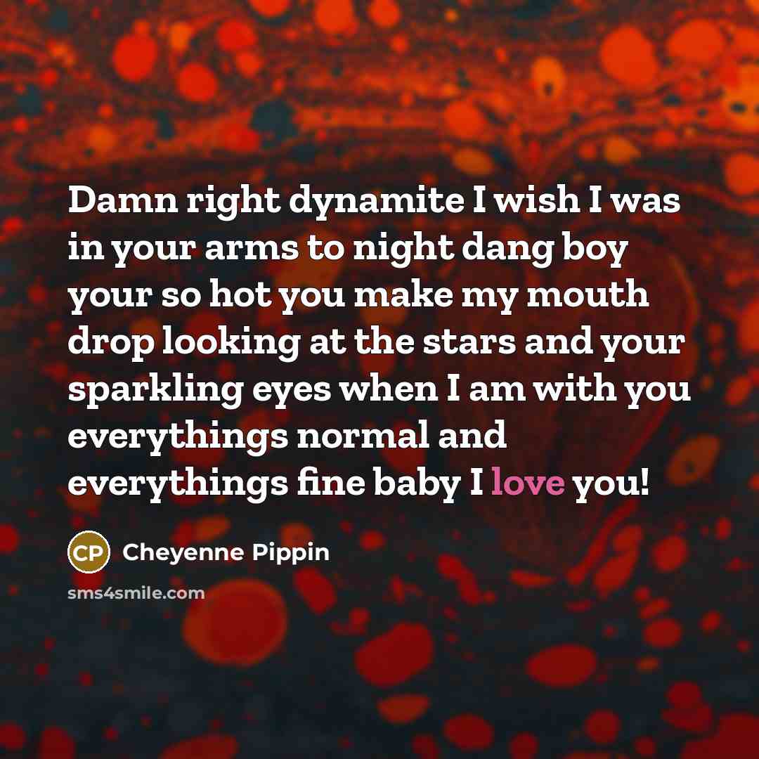“Damn right dynamite I wish I was in your arms…” quote by Cheyenne Pippin