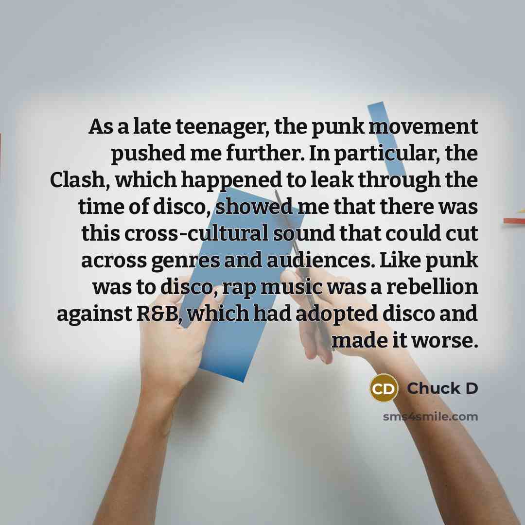 “As a late teenager, the punk movement pushed me further.…” quote by Chuck D