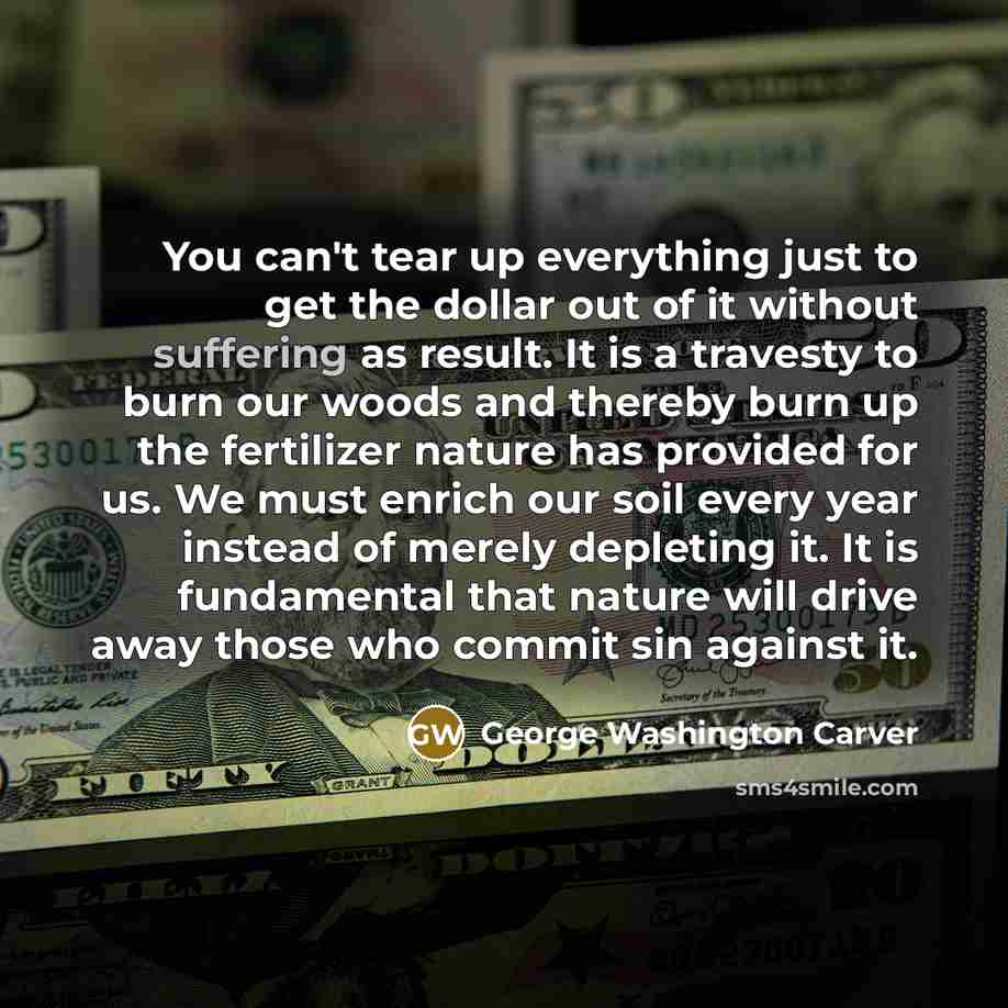 “You can't tear up everything just to get the dollar…” quote by George Washington Carver