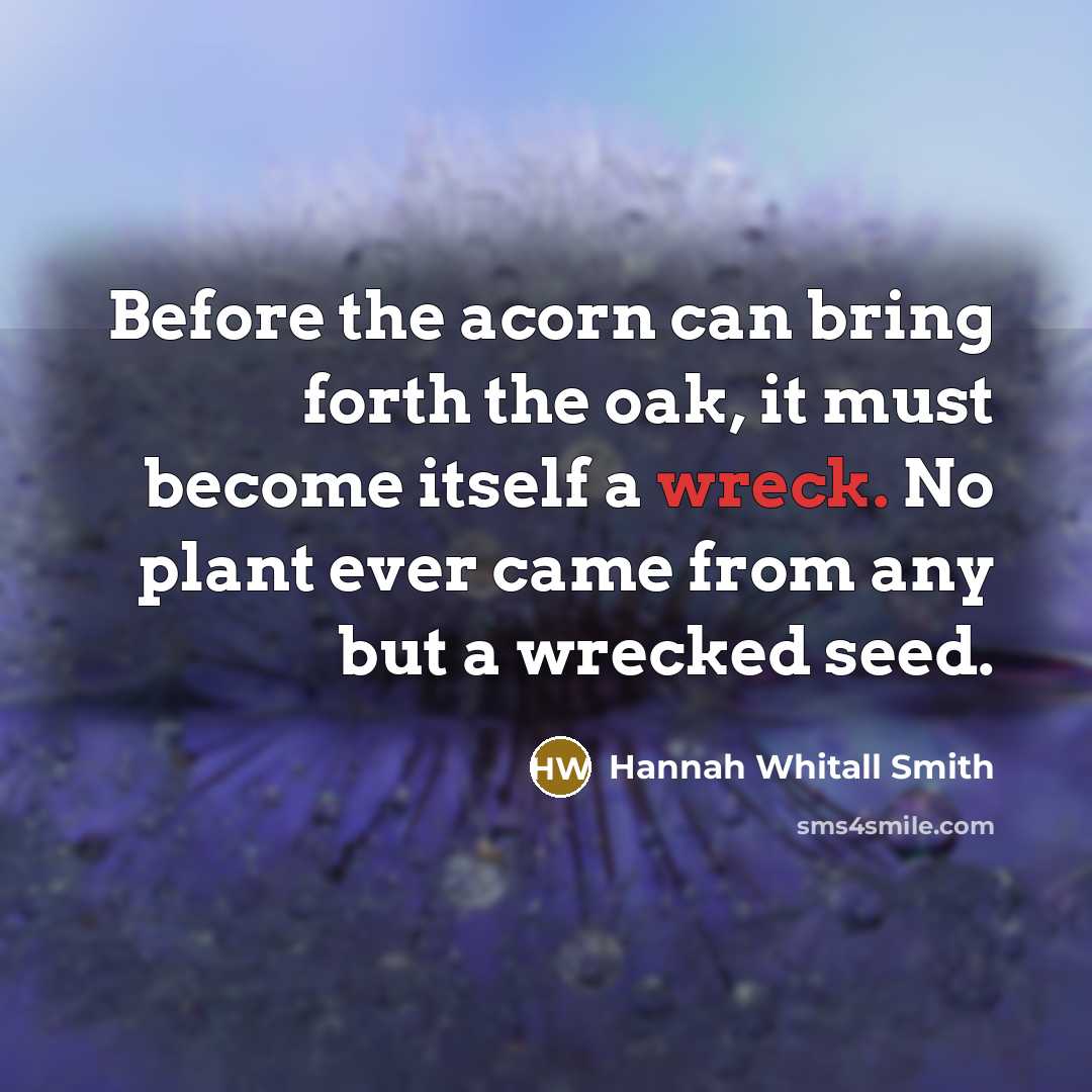 “Before the acorn can bring forth the oak, it must…” quote by Hannah Whitall Smith