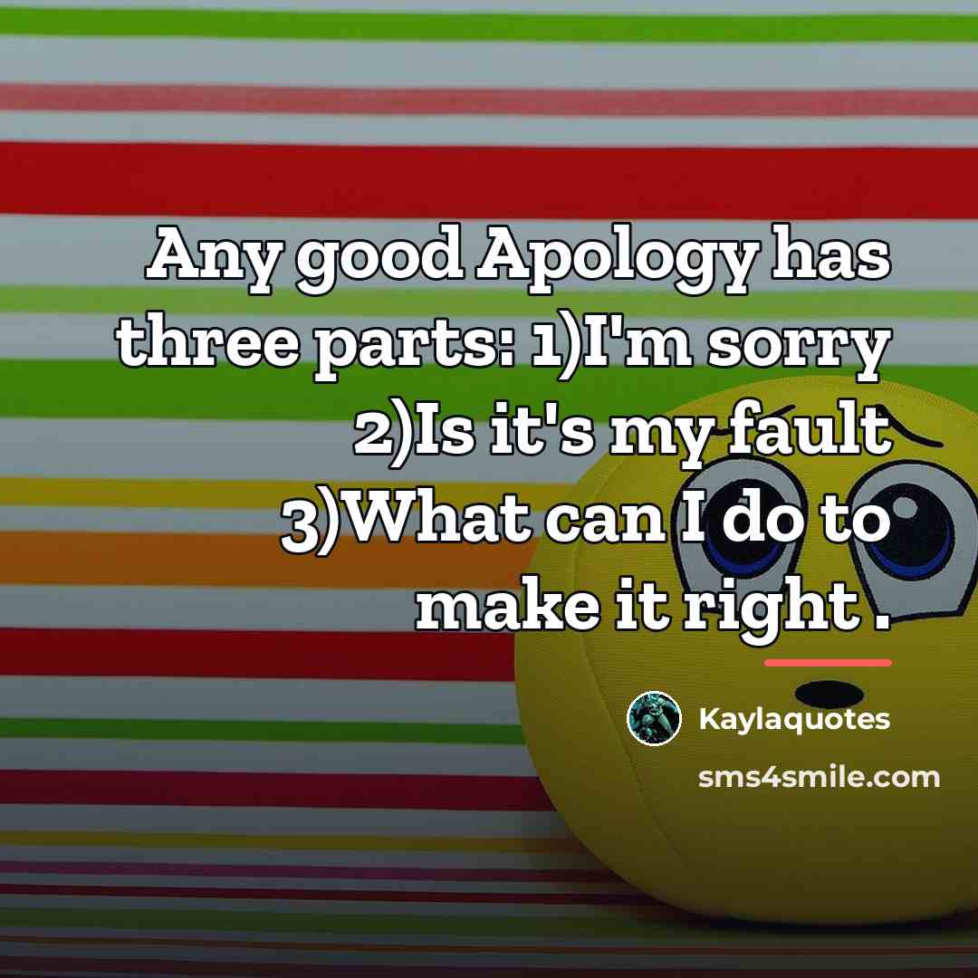 “Any good Apology has three parts: 1)I'm sorry 2)Is it's…” quote by Kaylaquotes