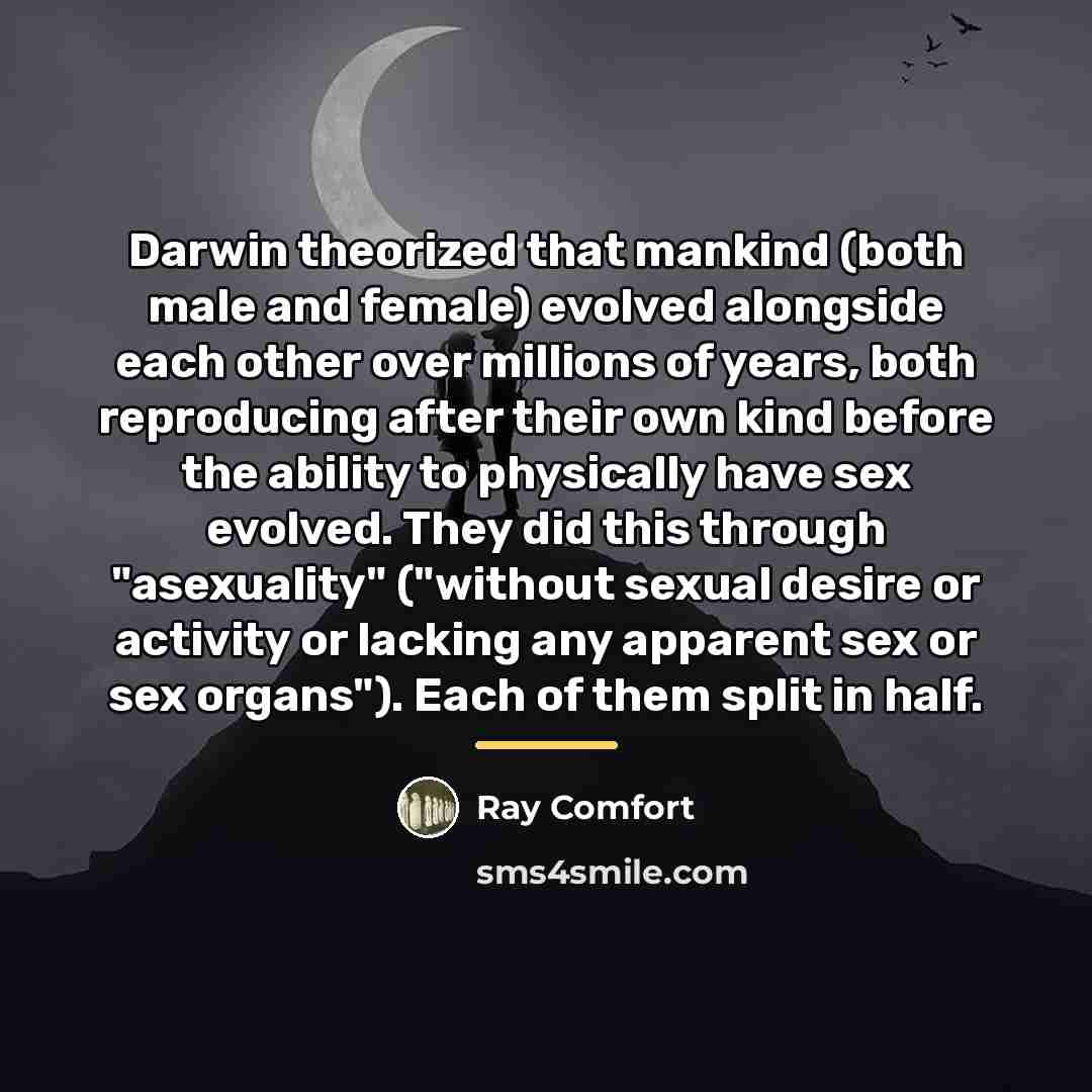 “Darwin theorized that mankind (both male and female) evolved alongside…” quote by Ray Comfort