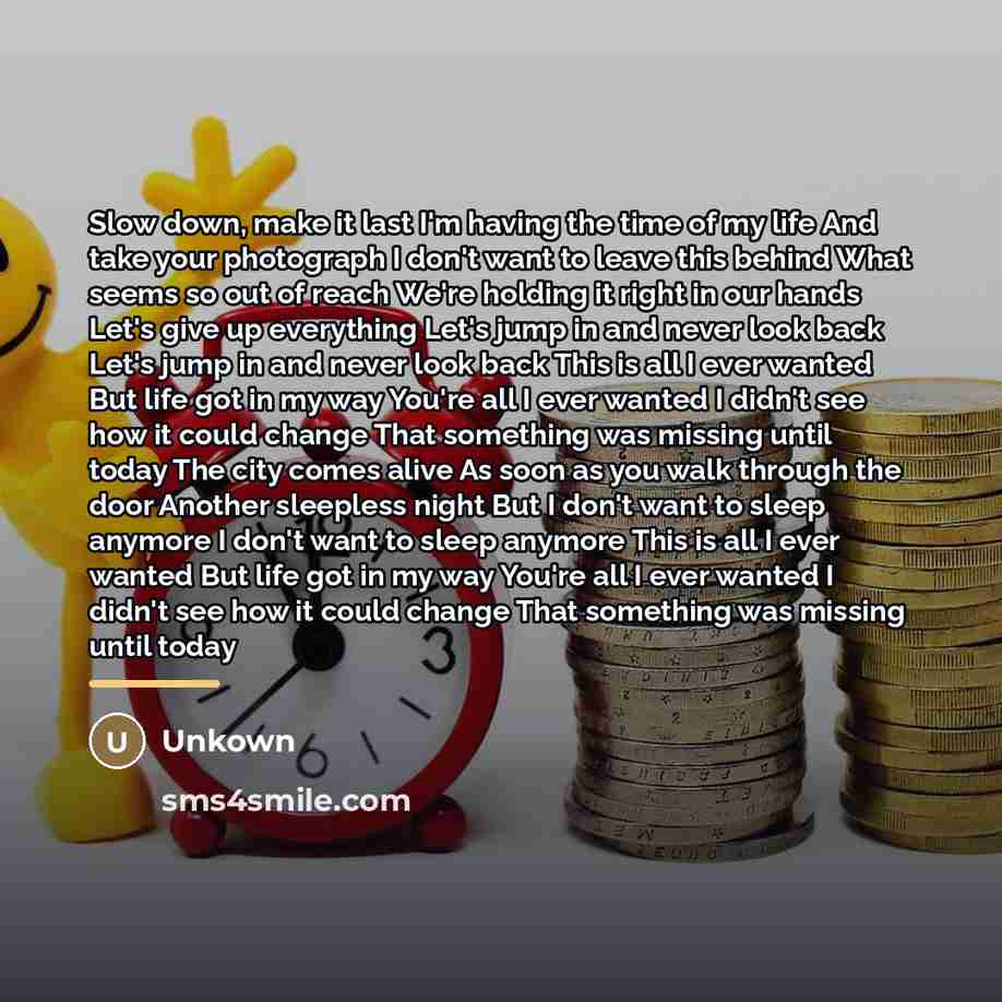 “Slow down, make it last I'm having the time of…” quote by Unkown