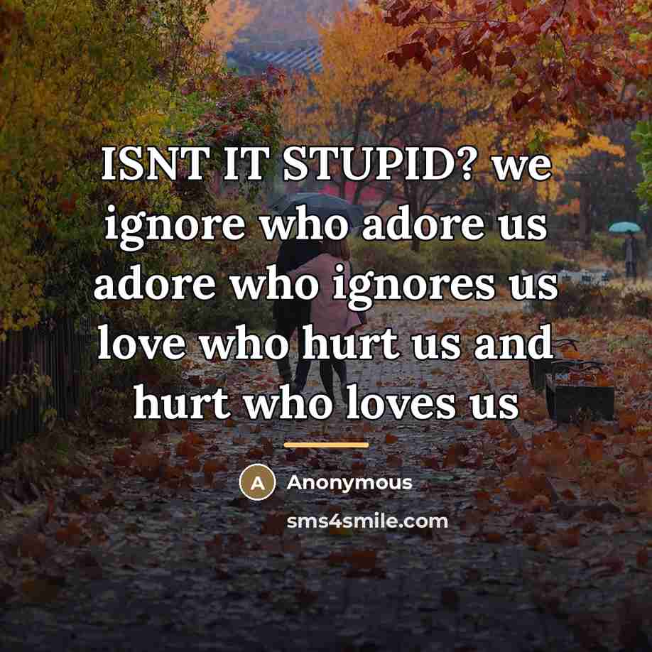 “ISNT IT STUPID? we ignore who adore us adore who…” quote by Anonymous