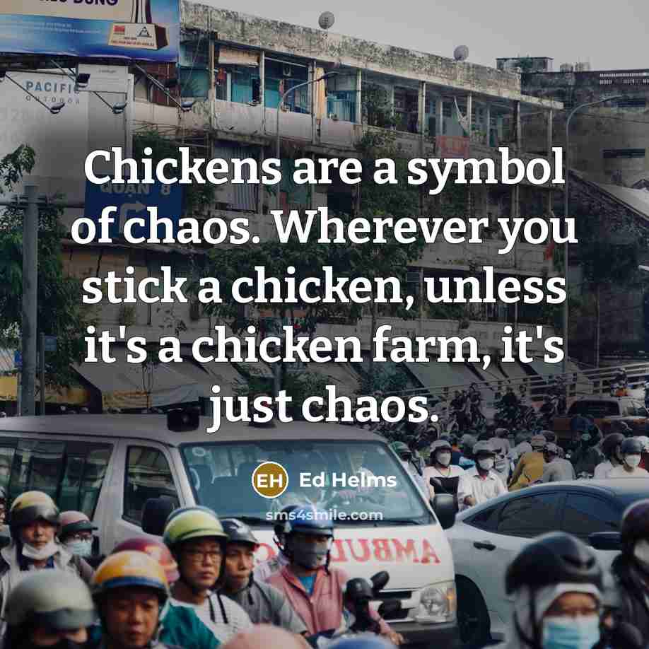 “Chickens are a symbol of chaos. Wherever you stick a…” quote by Ed Helms