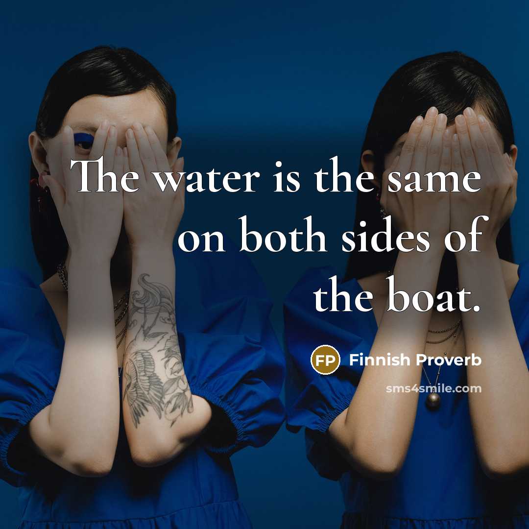 “The water is the same on both sides of the…” quote by Finnish Proverb