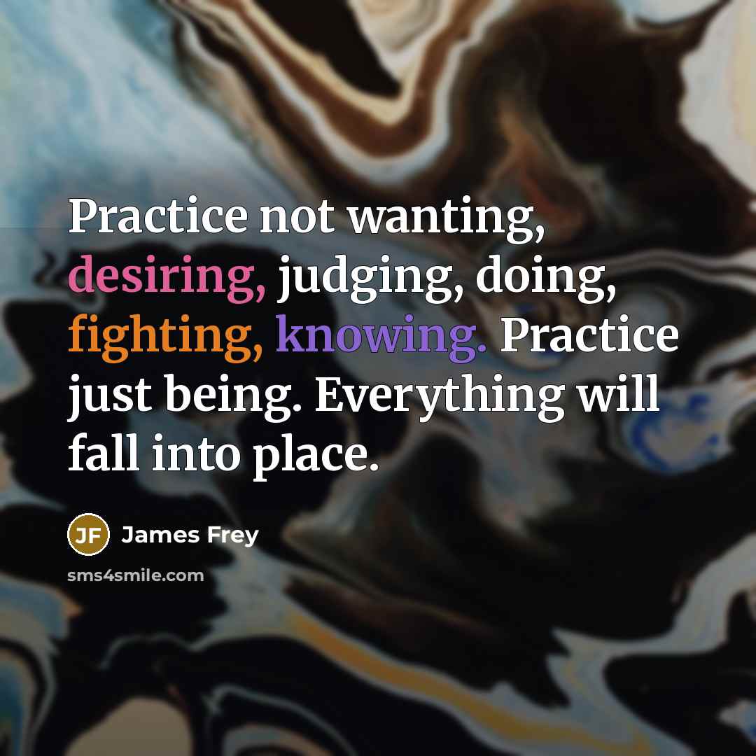 “Practice not wanting, desiring, judging, doing, fighting, knowing. Practice just being. Everything will fall into place.” quote by James Frey