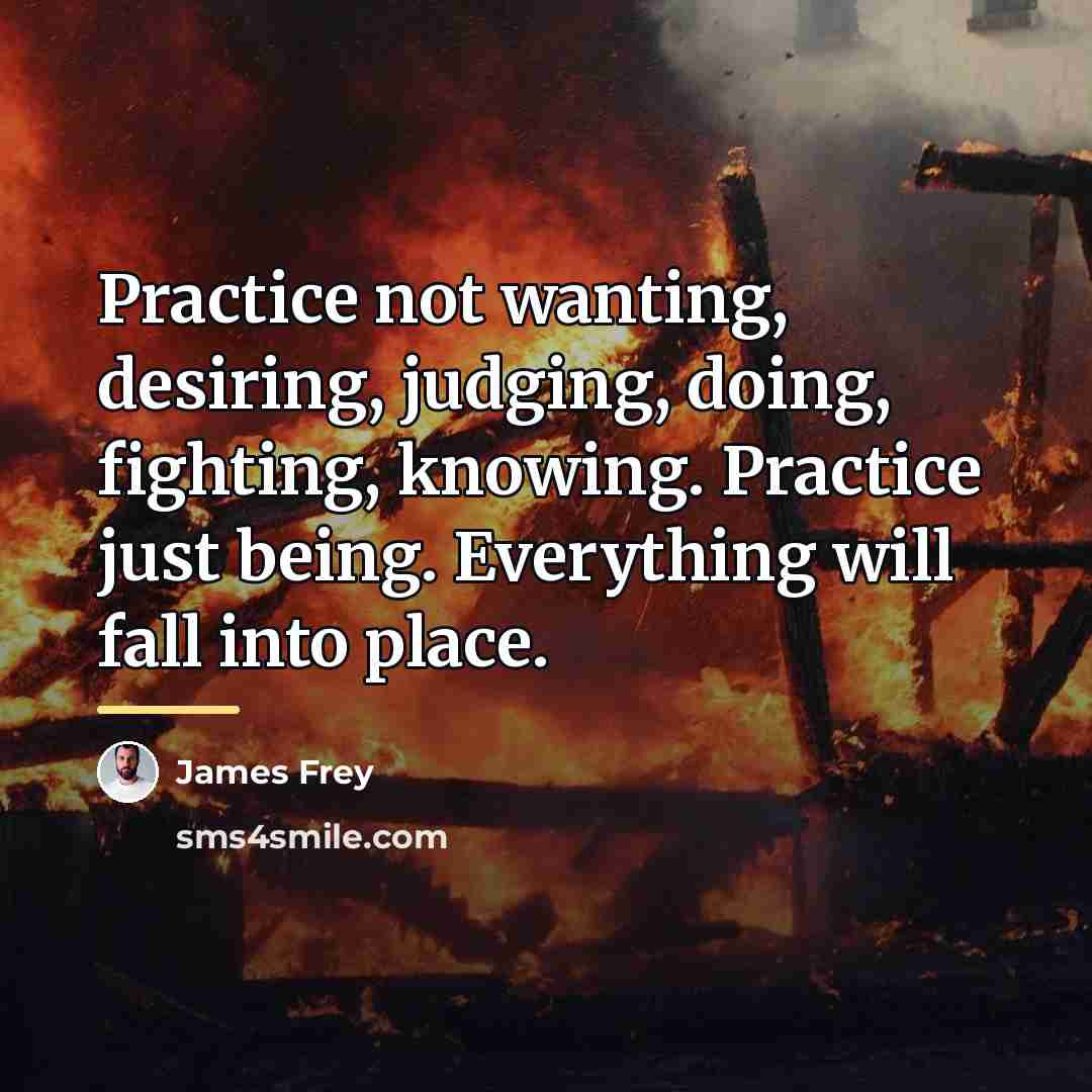 “Practice not wanting, desiring, judging, doing, fighting, knowing. Practice just…” quote by James Frey
