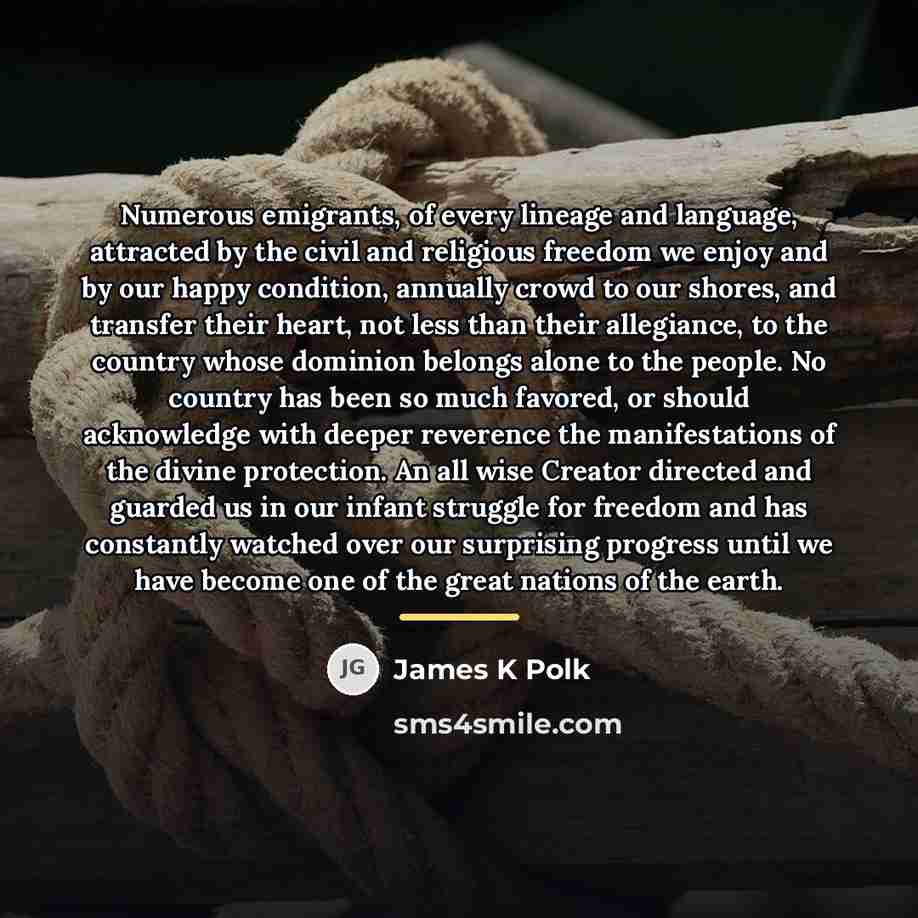 “Numerous emigrants, of every lineage and language, attracted by the…” quote by James K Polk