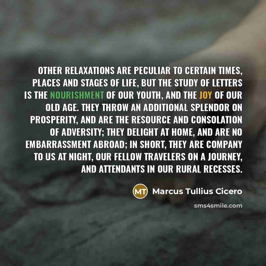 “Other relaxations are peculiar to certain times, places and stages…” quote by Marcus Tullius Cicero